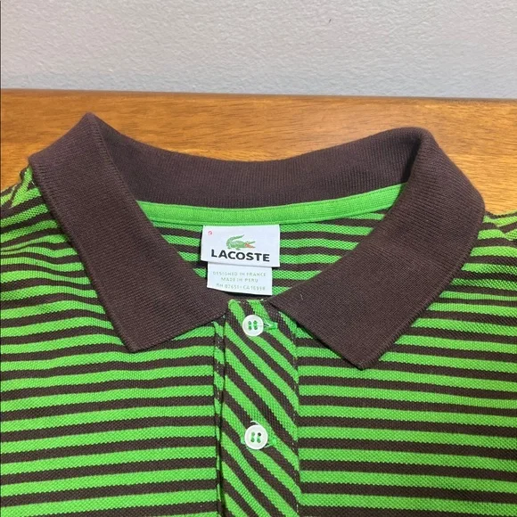 Lacoste men’s Green and Black Striped Polo Shirt Size 9 4X - Picture 3 of 4